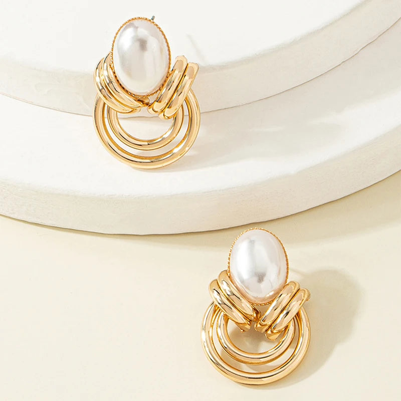 Imitation Pearl Stud Earrings Women Trend Fashion Jewelry Smooth Geometric Personality Exquisite Party Gifts Accessories