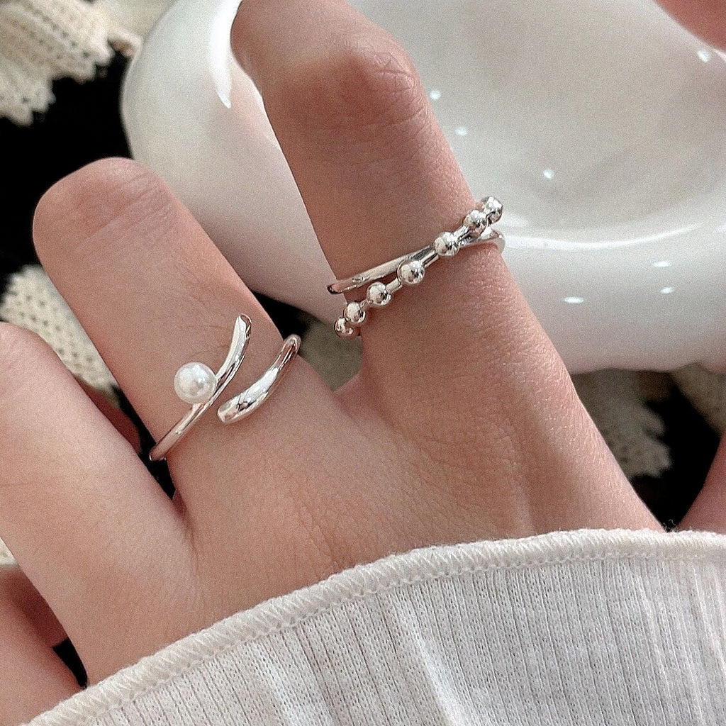 S925 Sterling Silver Pearl Ring Female Niche Design Fashion Simple Index Finger Ring Personality Light Luxury Jewelry