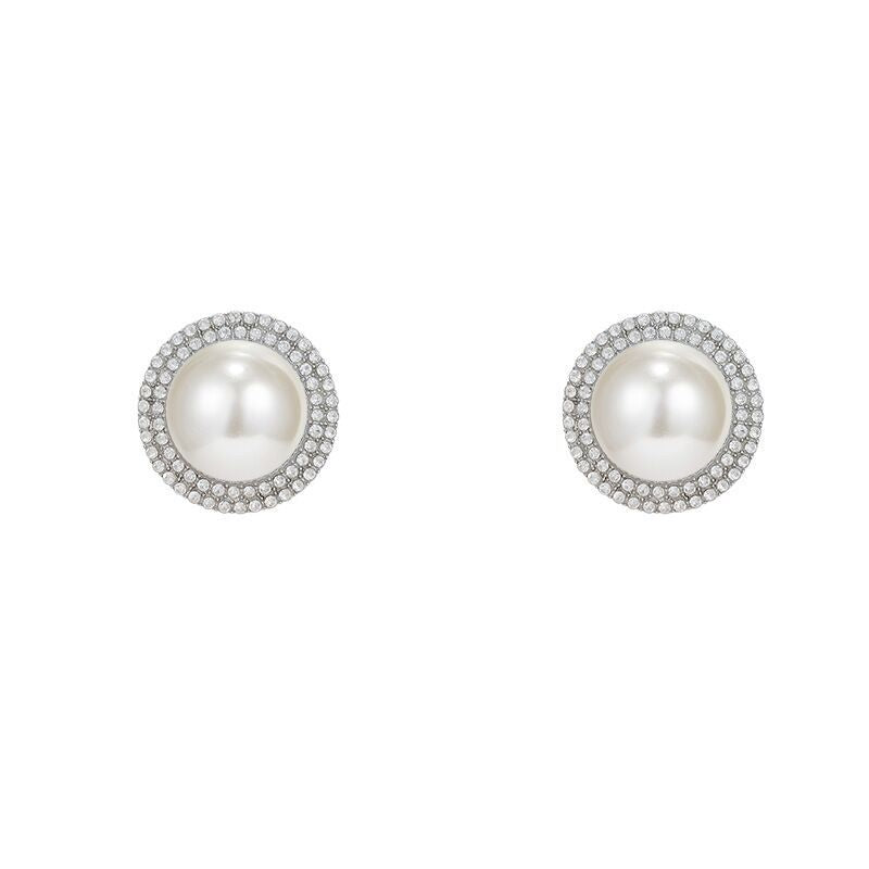 S925 Silver Needle Earrings Retro Temperament Ladies Flash Diamond Pearl Earrings Full Diamond Hoop Ear Jewelry