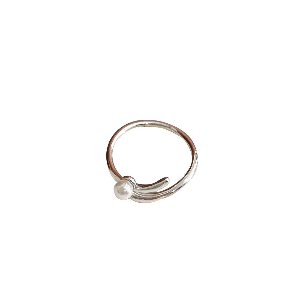 S925 Sterling Silver Pearl Ring Female Niche Design Fashion Simple Index Finger Ring Personality Light Luxury Jewelry