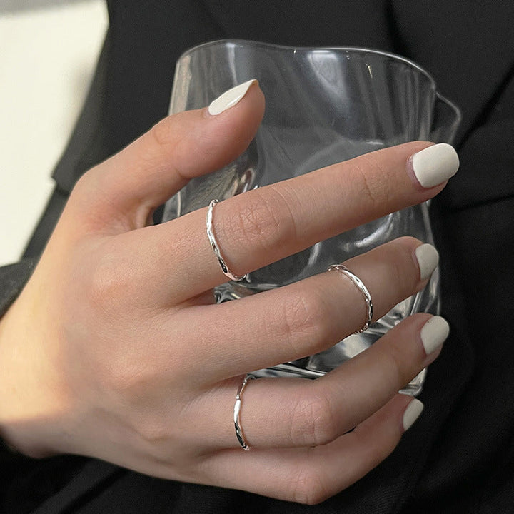 S925 Sterling Silver Minimalist Hammered Thin Ring For Women, Textured Open Plain Band, Personalized Korean INS Style Index Finger Ring