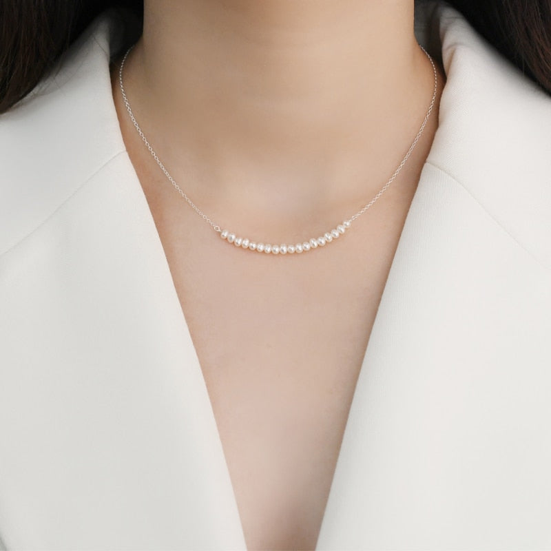 ASHIQI 925 Sterling Silver Smile Necklace Natural Freshwater Pearl Jewelry for Fashion women