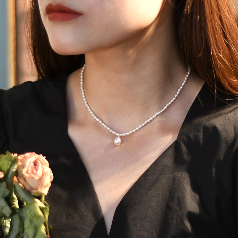ASHIQI 2-3mm Mini Natural Freshwater Pearl Necklace 925 Sterling Silver Fashion Jewelry for Women