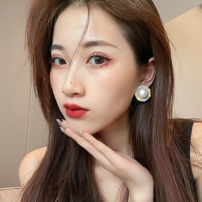 S925 Silver Needle Earrings Retro Temperament Ladies Flash Diamond Pearl Earrings Full Diamond Hoop Ear Jewelry