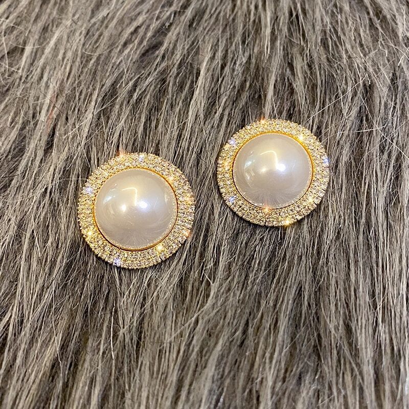 S925 Silver Needle Earrings Retro Temperament Ladies Flash Diamond Pearl Earrings Full Diamond Hoop Ear Jewelry