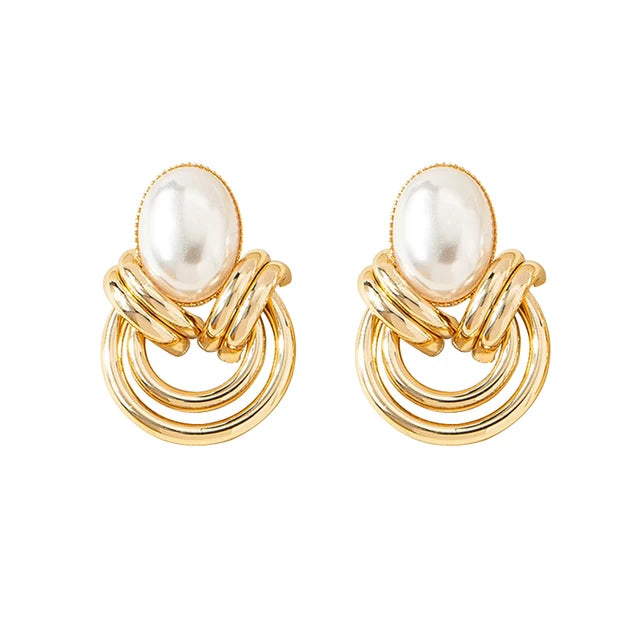 Imitation Pearl Stud Earrings Women Trend Fashion Jewelry Smooth Geometric Personality Exquisite Party Gifts Accessories