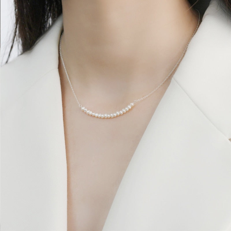 ASHIQI 925 Sterling Silver Smile Necklace Natural Freshwater Pearl Jewelry for Fashion women