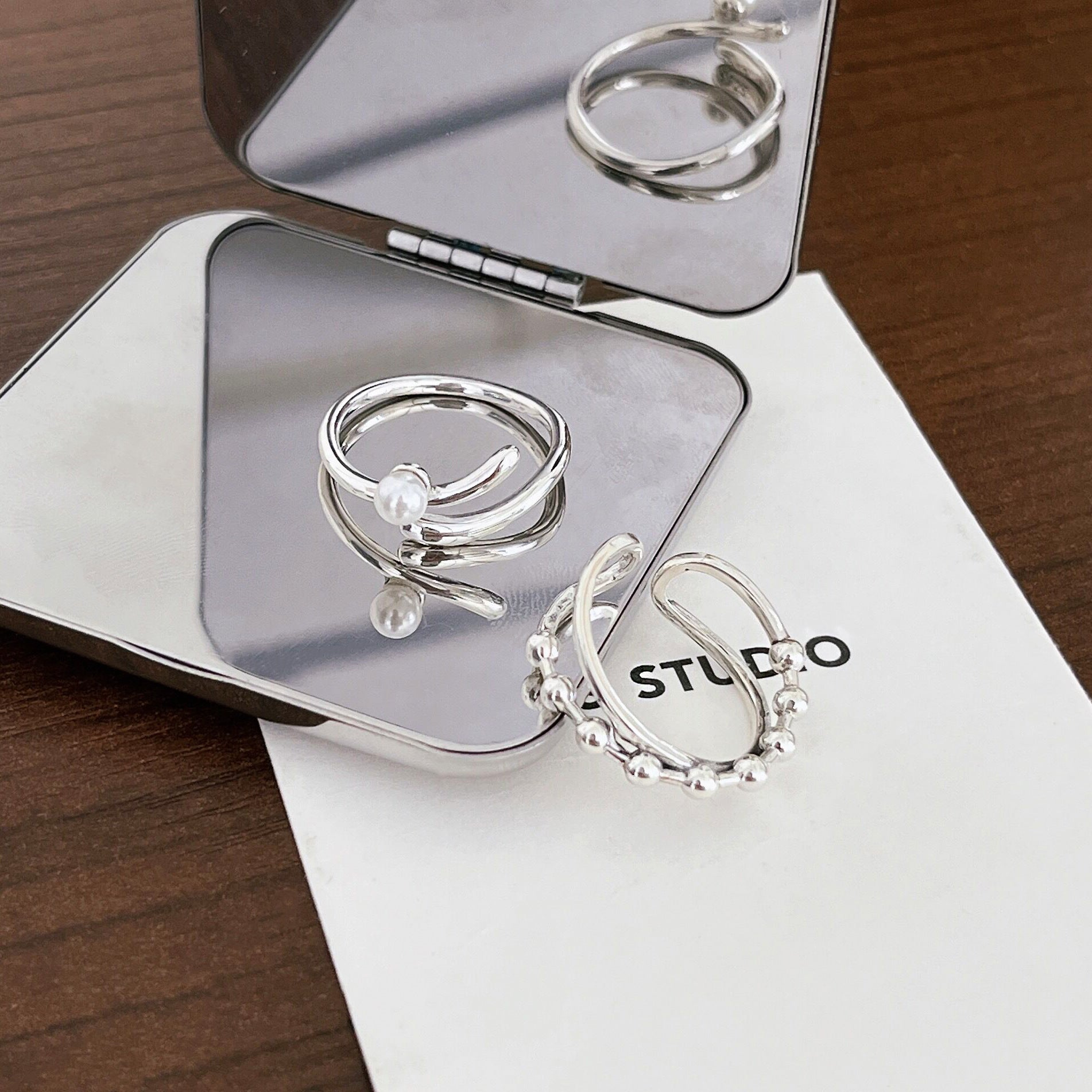 S925 Sterling Silver Pearl Ring Female Niche Design Fashion Simple Index Finger Ring Personality Light Luxury Jewelry