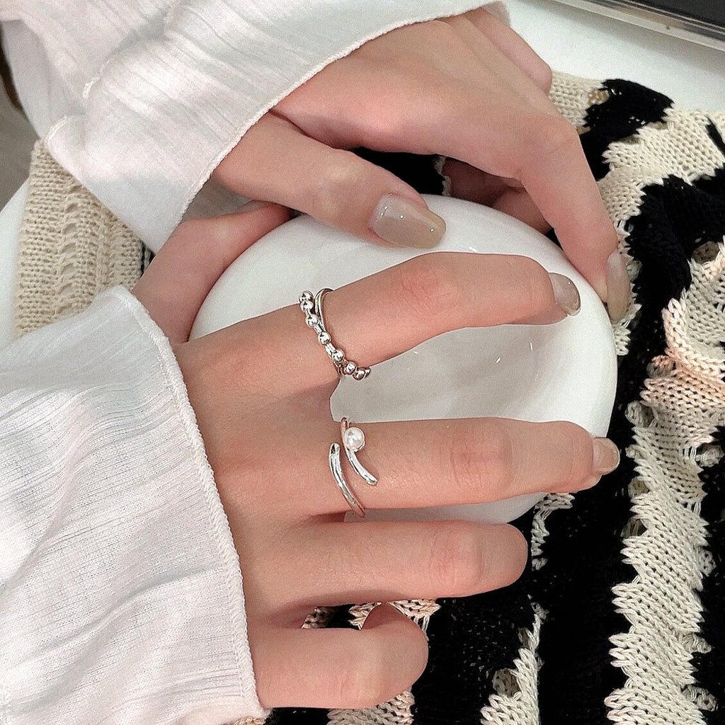 S925 Sterling Silver Pearl Ring Female Niche Design Fashion Simple Index Finger Ring Personality Light Luxury Jewelry