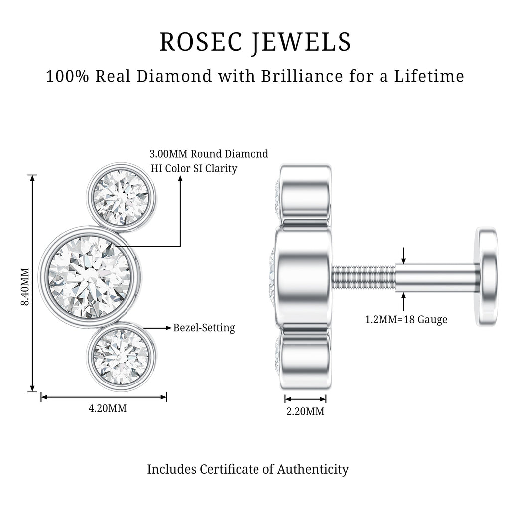 Bezel Set Diamond Three Stone Earring for Helix Piercing