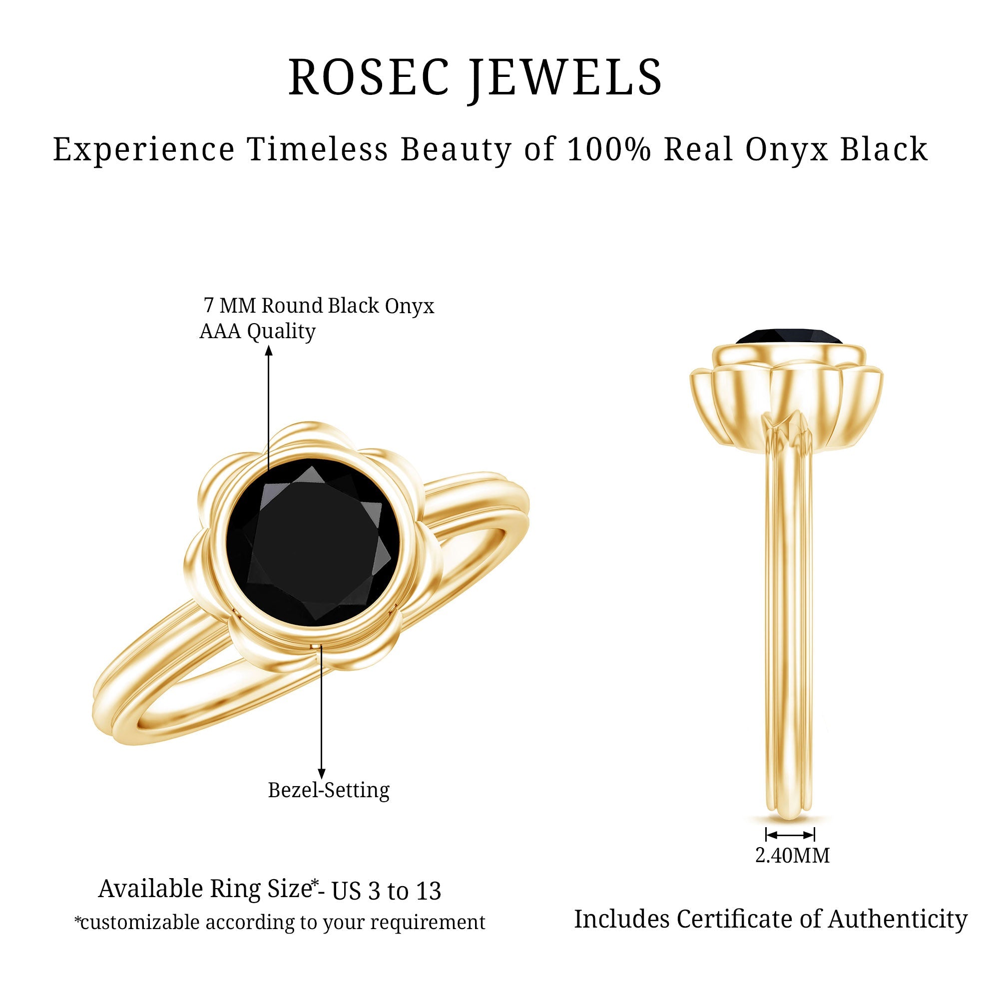 1.2 Carat Black Onyx Bezel Set Engagement Ring