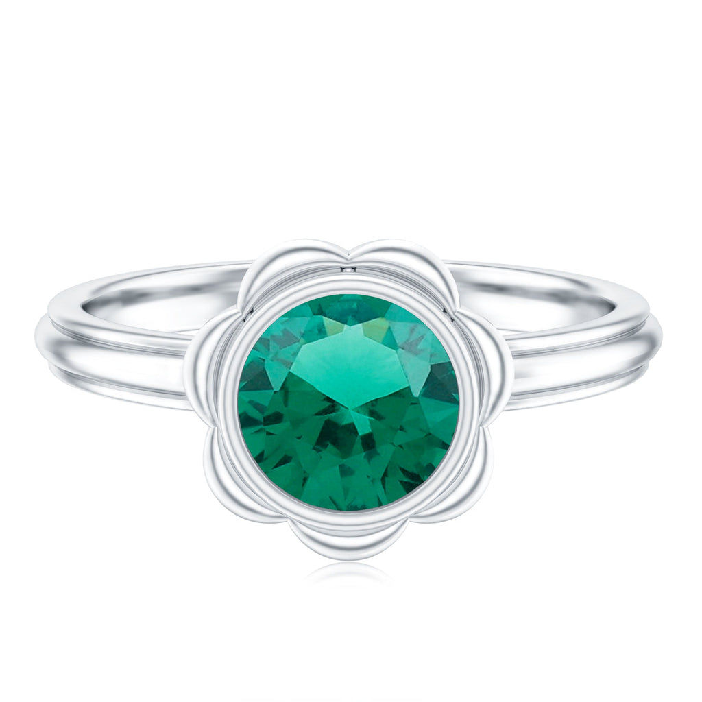 Bezel Set Lab Created Emerald Solitaire Engagement Ring