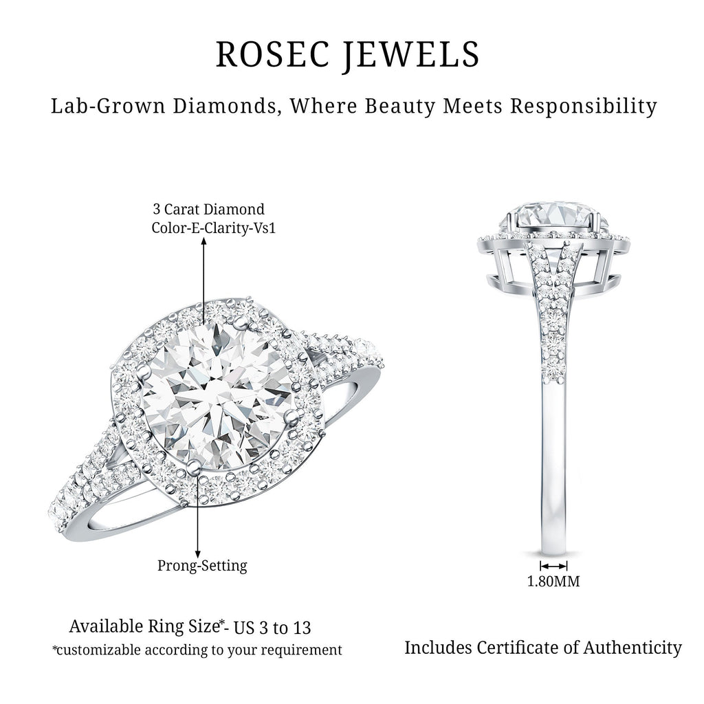 3 Carat Lab Grown Diamond Split Shank Engagement Ring with IGI Certificate