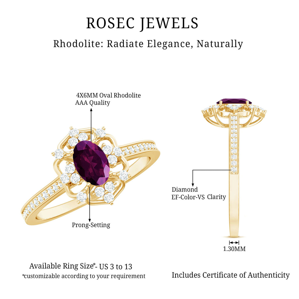 Vintage Engagement Ring with Rhodolite Garnet and Diamond