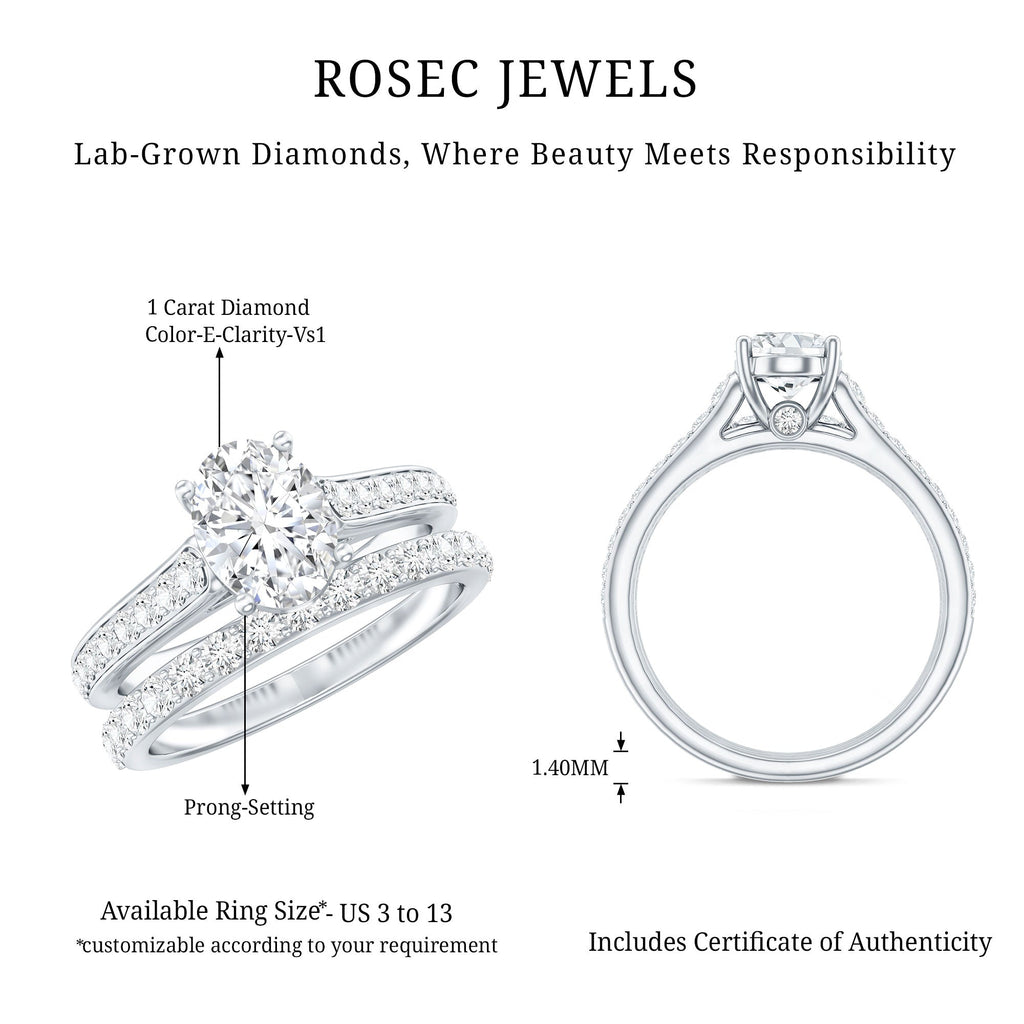 Oval Shaped 1 Carat Lab Grown Diamond Bridal Ring Set with IGI Certificate