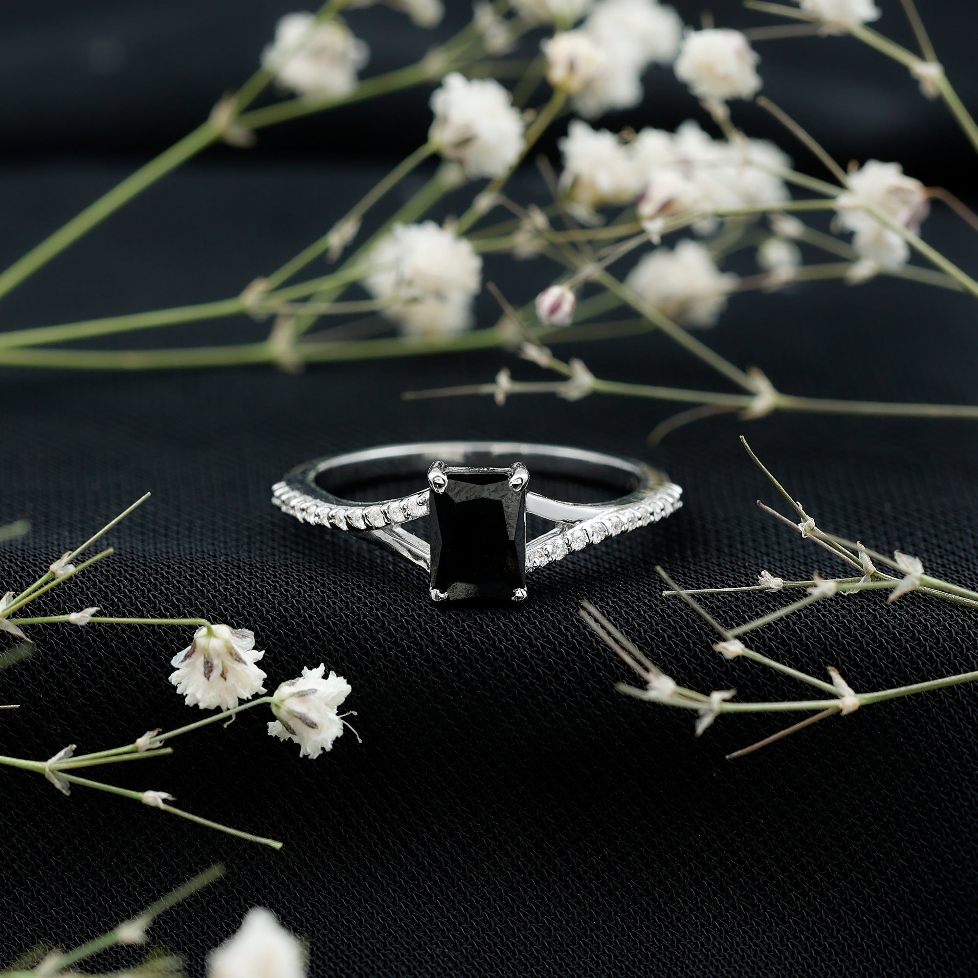 3.4 Carat Emerald Cut Lab Created Black Diamond Engagement Ring